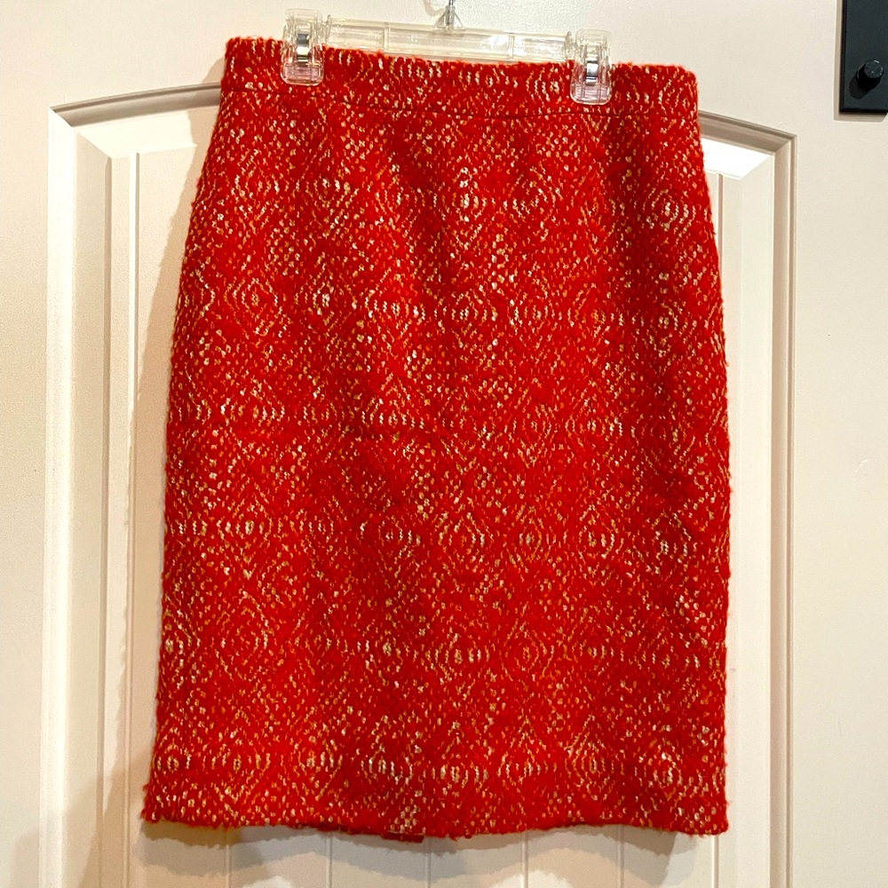 J Crew Size 0 Tweed wool blend pencil skirt Orange